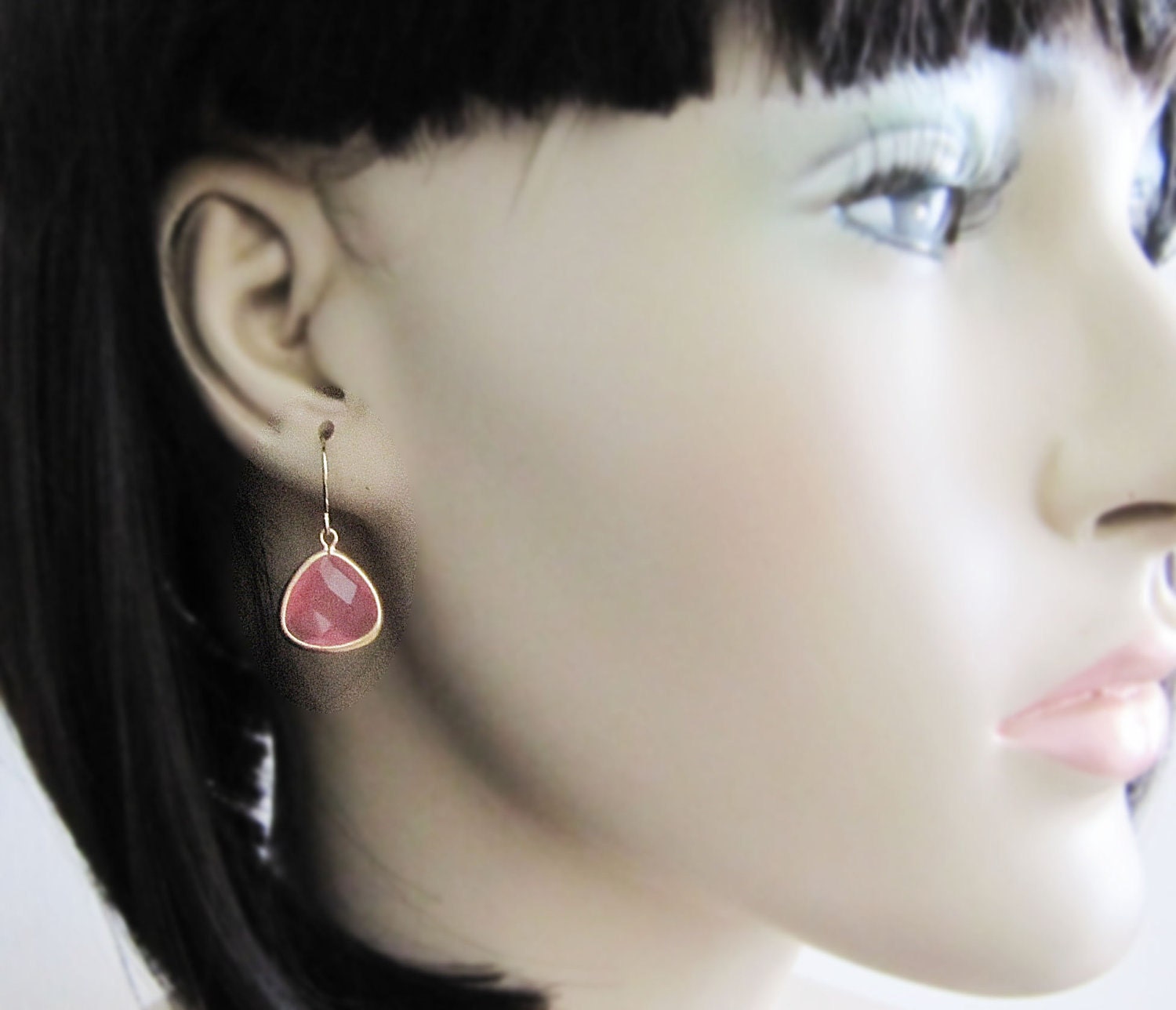 SET of 5 Wedding Jewelry Bridesmaid Jewelry Bridal Earrings Bridesmaid Earrings Baby Pink Agate Matte Gold Trimmed Earrings