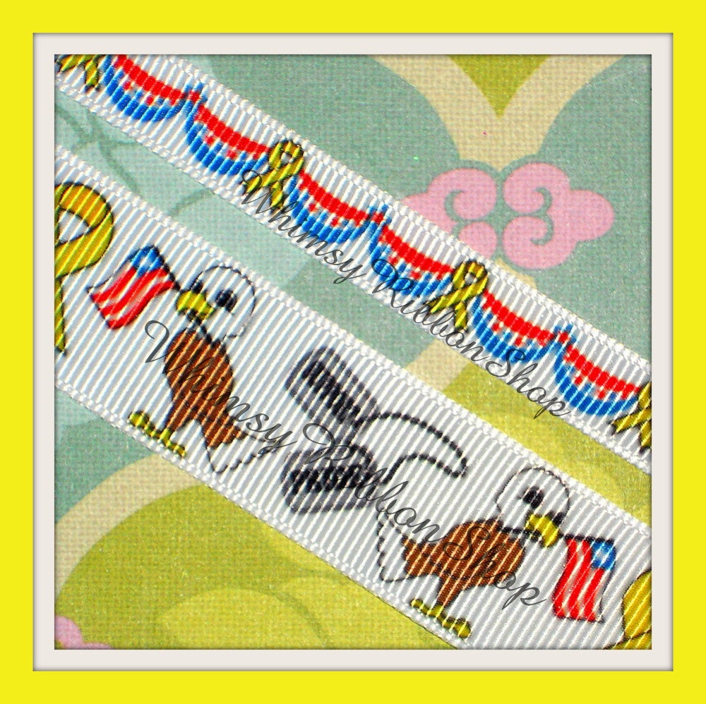 NEW 4 yards 3/8 7/8 Eagles DOG TAG Patriotic Troops yellow support Ribbon on White Grosgrain Ribbon july flag Hair bows Scrap booking usa