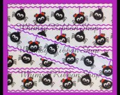 NEW 3 Yards 7/8 HALLOWEEN Black boy girl SPIDERS web purple waves ric rac orange bows on White Grosgrain Ribbon sewing clips hair bows