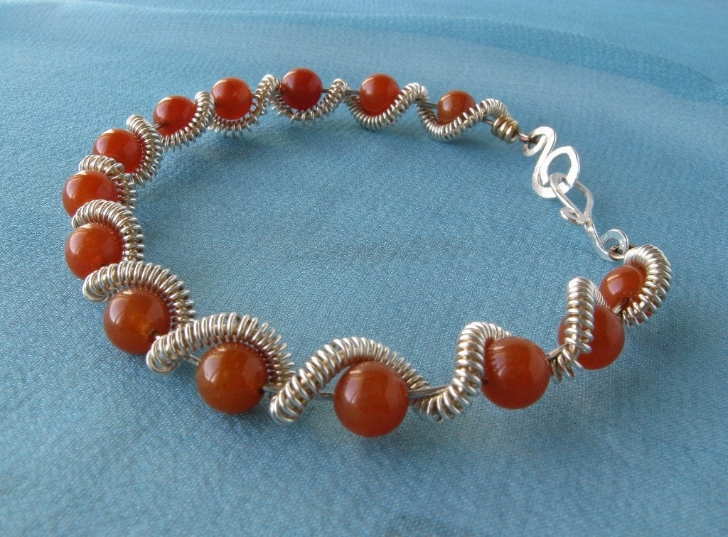 Silver coiled wire bracelet carnelian ethnic on Etsy