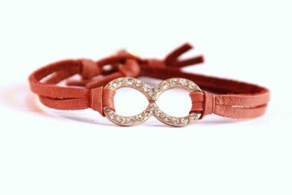 Infinity - Cognac Brown Leather and Gold Rhinestone