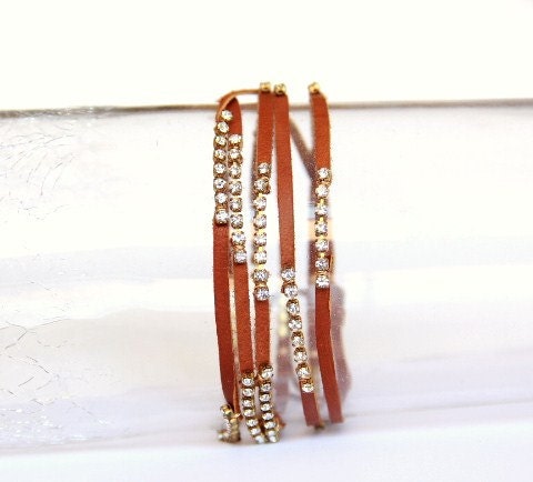 Upcycled Leather & Rhinestone Wrap Bracelet