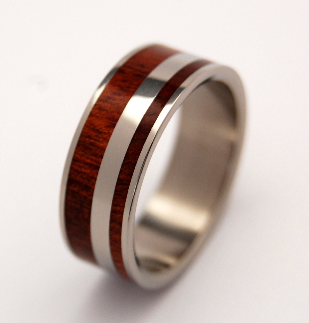 Morning of Creation - Offset Bloodwood Titanium Wedding Band