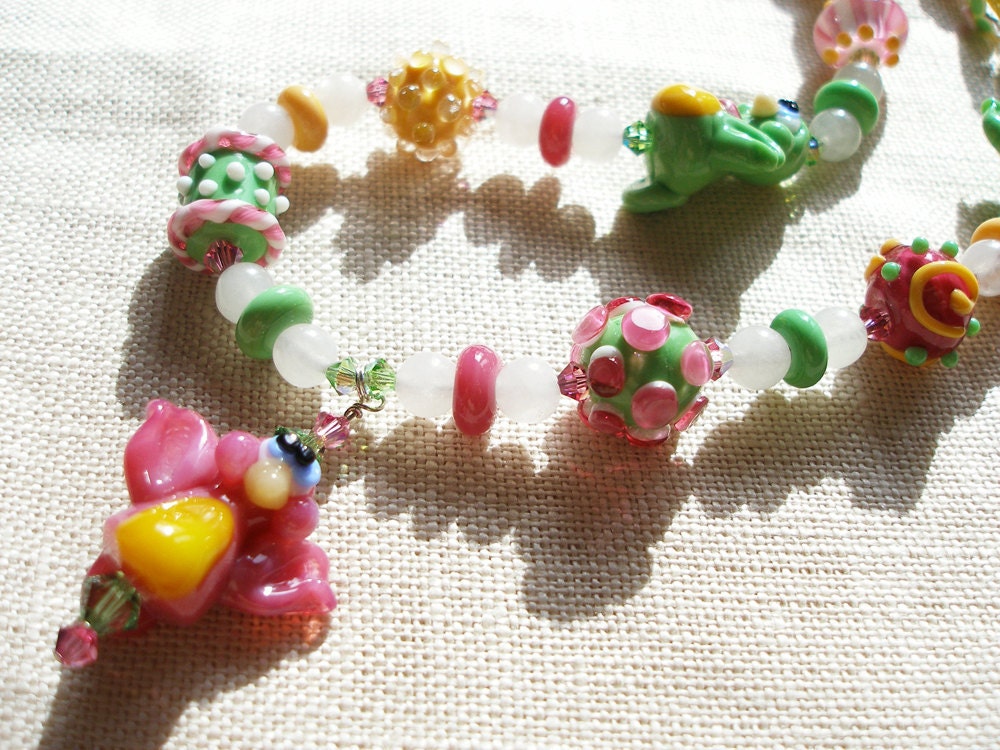 Hummingbird Lampworked Necklace with White Jade will Become Your Signature Necklace