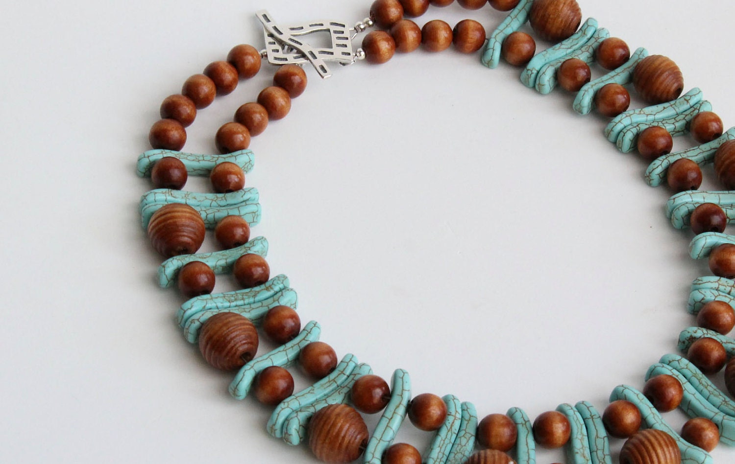 Turquoise necklace Wood Handmade Necklace Brown Jewelry Blue Jewelry