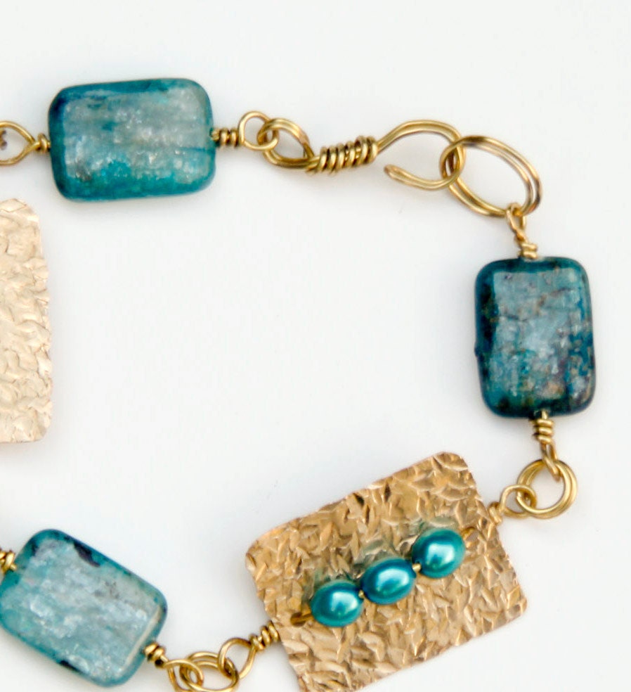 Blue Freshwater Pearl bracelet Brass bracelet Blue Jewelry