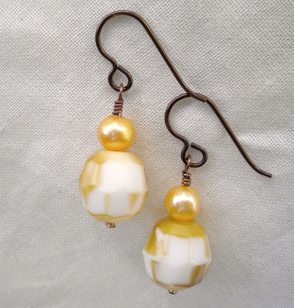 Earrings Cream Vintage Beads and Pearls - Creme Brulee - FREE SHIPPING