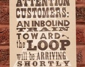 Chicago El Inbound Train Letterpress Print BROWN