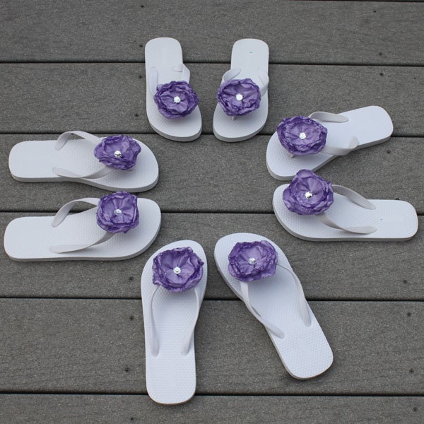 Bride and Bridal Party Wedding Flip Flops with Handmade Flower-toddlers/girls/womens
