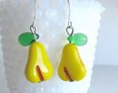 Yellow earrings, pear fruit earrings, glass beads