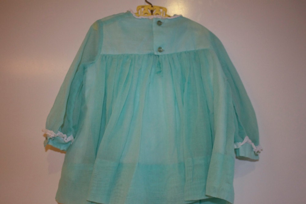 Vintage Turquoise Girls Kitty Dress by Ruth of Carolina