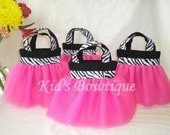 Set of 4 Pink Diva Zebra Party Favor Tutu Bags - Birthday Gift Bags