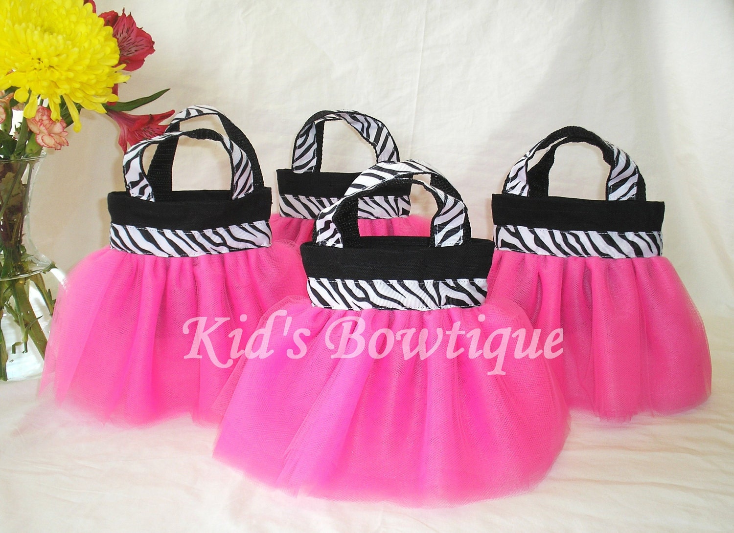 Set of 5 Pink Diva Zebra Party Favor Tutu Bags - Birthday Gift Bags