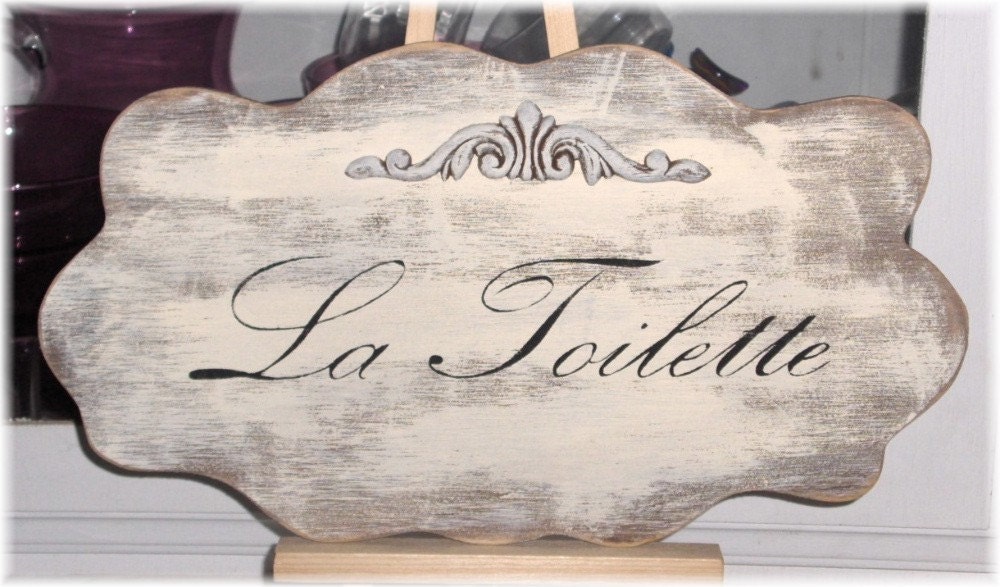 La Toilette Shabby Cottage Cream French Wood Sign Custom Sign