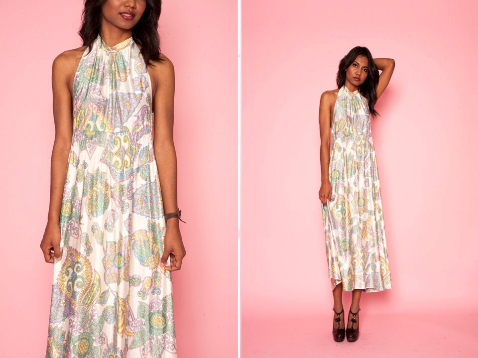 Pretty Vintage 1970's Paisley Halter Dress Sz S/M