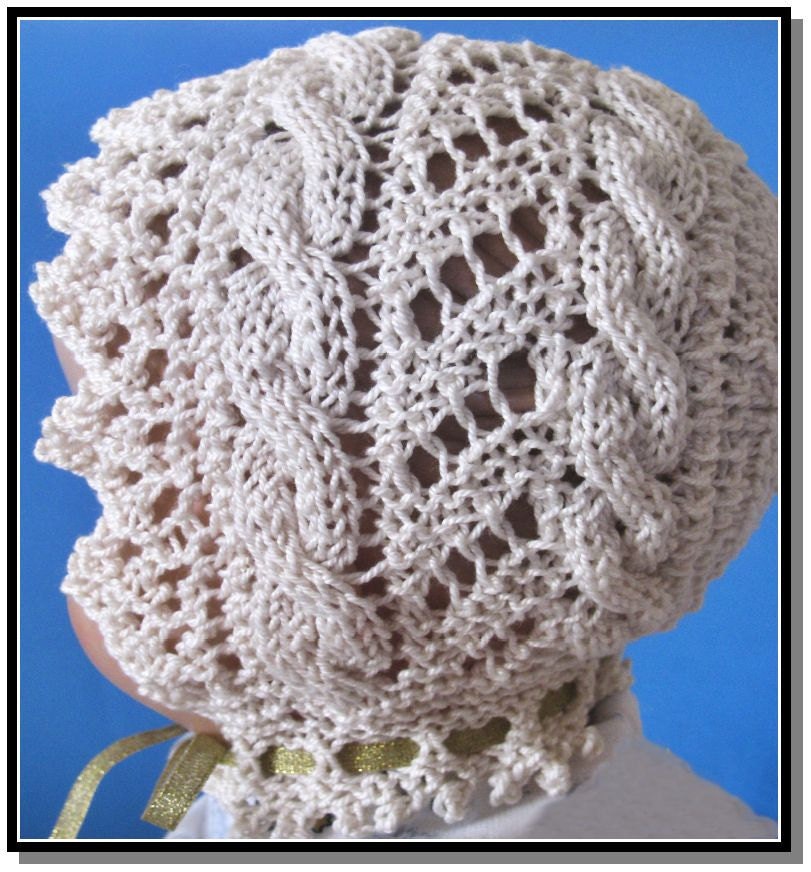 Knitted Lace Baby Bonnet PDF knitting pattern Cable Road