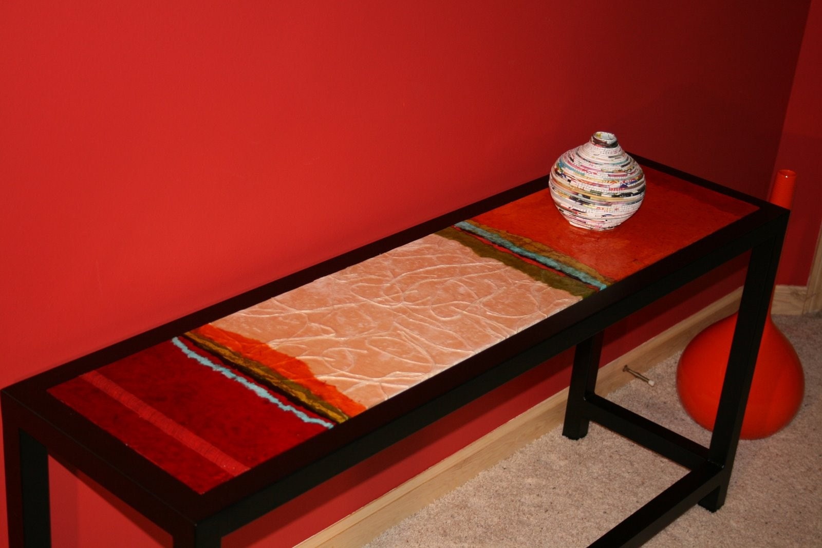 Contemporary abstract painted steel console table