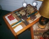 Contemporary handpainted teak coffee table with matching side table