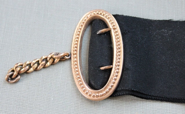 Victorian Rose Gold Mourning Ribbon Watch Chain with Buckle