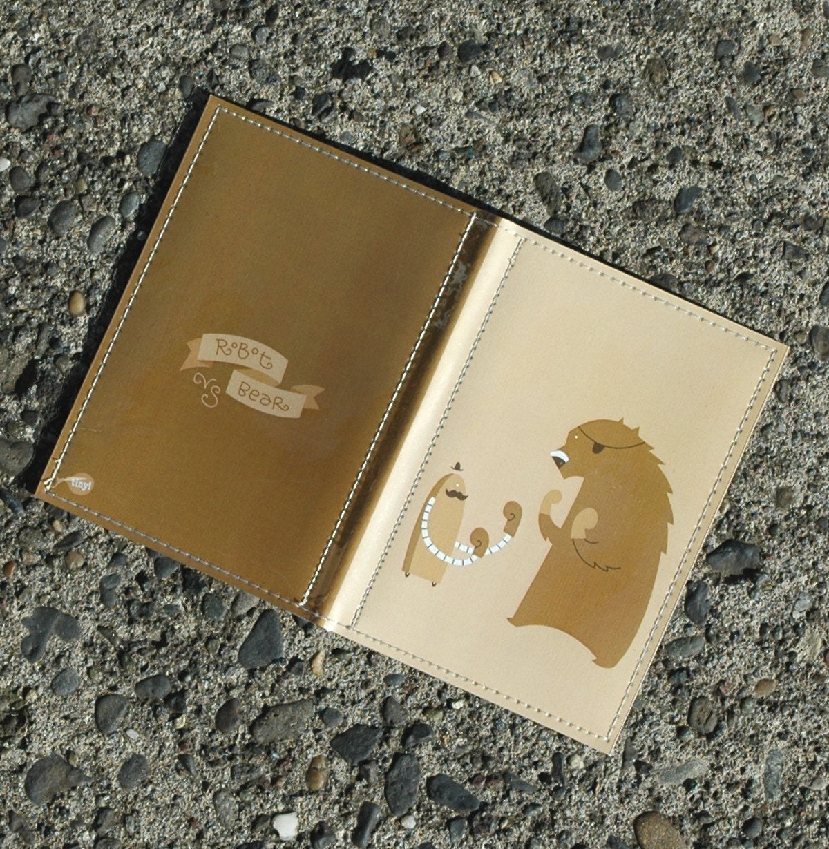 Handmade Vinyl Art Passport Case - Bear Vs. Robot