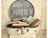 My Greatest Adventures 8x8 Fine Art Print--vintage suitcase lavender cream books travel book lover apartment home decor