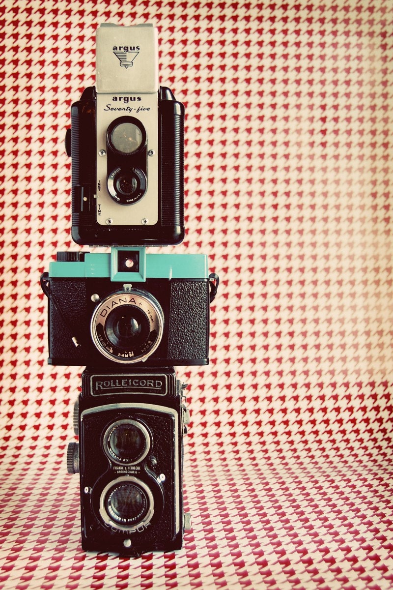 Dapper in Technicolor 4x6 Signed Fine Art Print--Vintage Houndstooth Retro Cameras Handsome Masculine Mid-Century Photograph