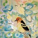 Original Western Tanager and Florals Expressionism  12 x 12 Acrylic and Impasto Painting