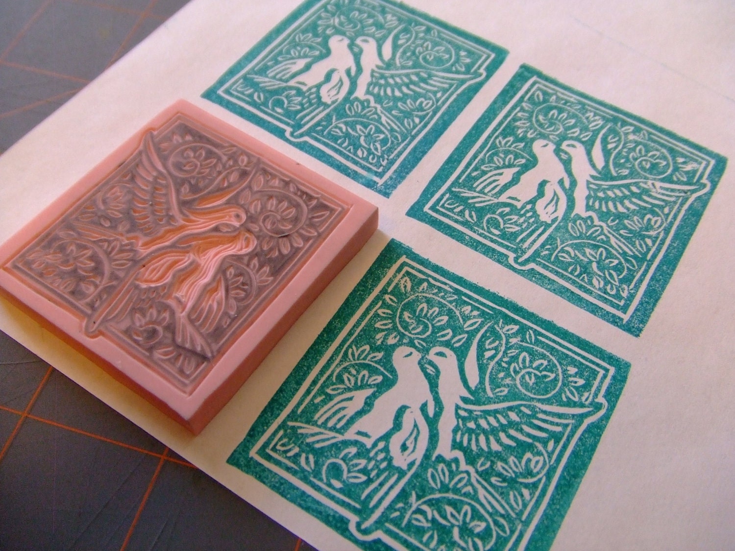 Love Birds - Gift for Her -  Hand Carved Rubber Stamp - Ready to Ship
