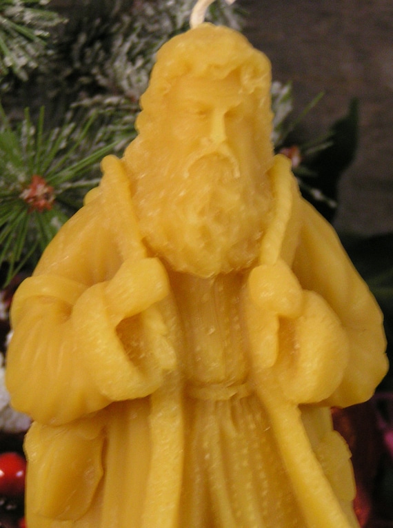 Beeswax Santa Candle with Knapsack and Satchel - GardenGateDesign