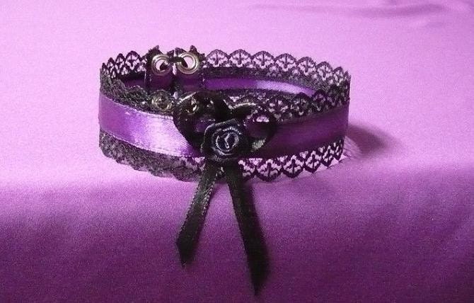 Black Baroque Choker with Purple Satin and Lace, Textile Jewelry, Necklace for Gothic, Victorian and Renaissance, Burlesque, Costume