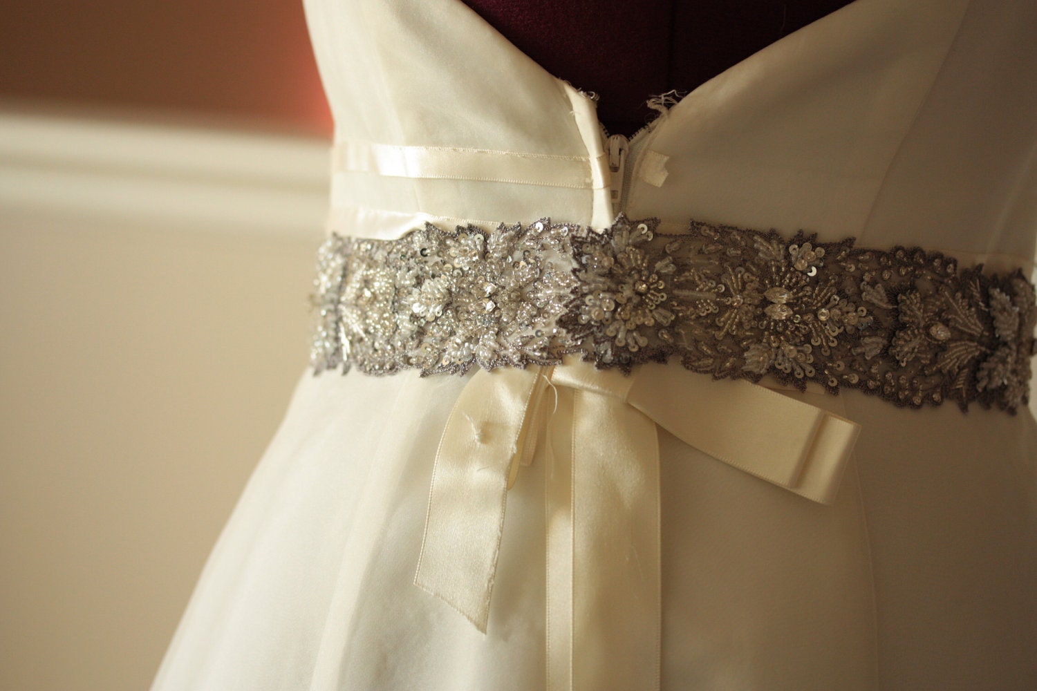 Antique Silver Bridal Wedding Sash - 29 inches