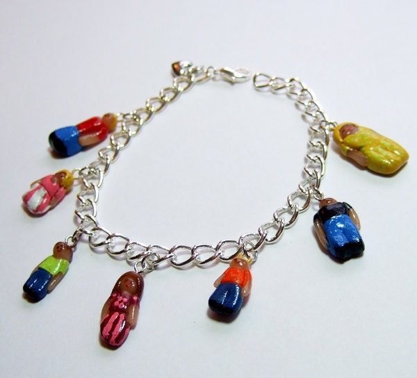 Tiny People Charm Bracelet - Polymer Clay Charm Jewelry - One of a Kind Handmade by The Happy Acorn