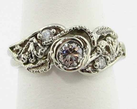 Lacy Tea Rose Wedding Set: White gold & Diamond
