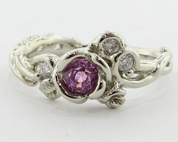 Pink Sapphire Rose Garden Ring, Full Bloom