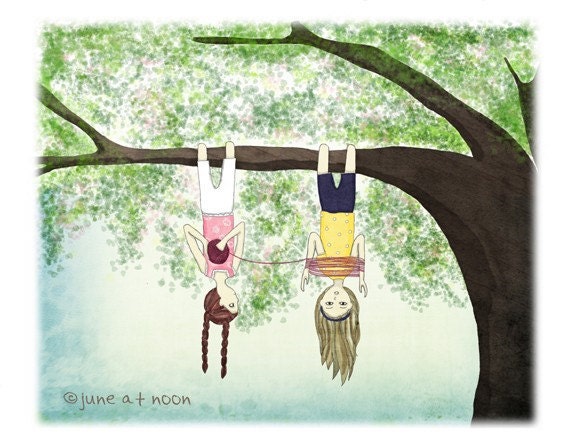Winding Wool, illustration print, friendship and wool, yarn, knitting, crochet, tree