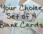 Illustrated Note Cards - Your Choice, Set of 4, greeting card, note, stationery