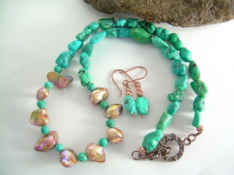 Tuscany Sky - Turquoise and Keshi Pearl Necklace