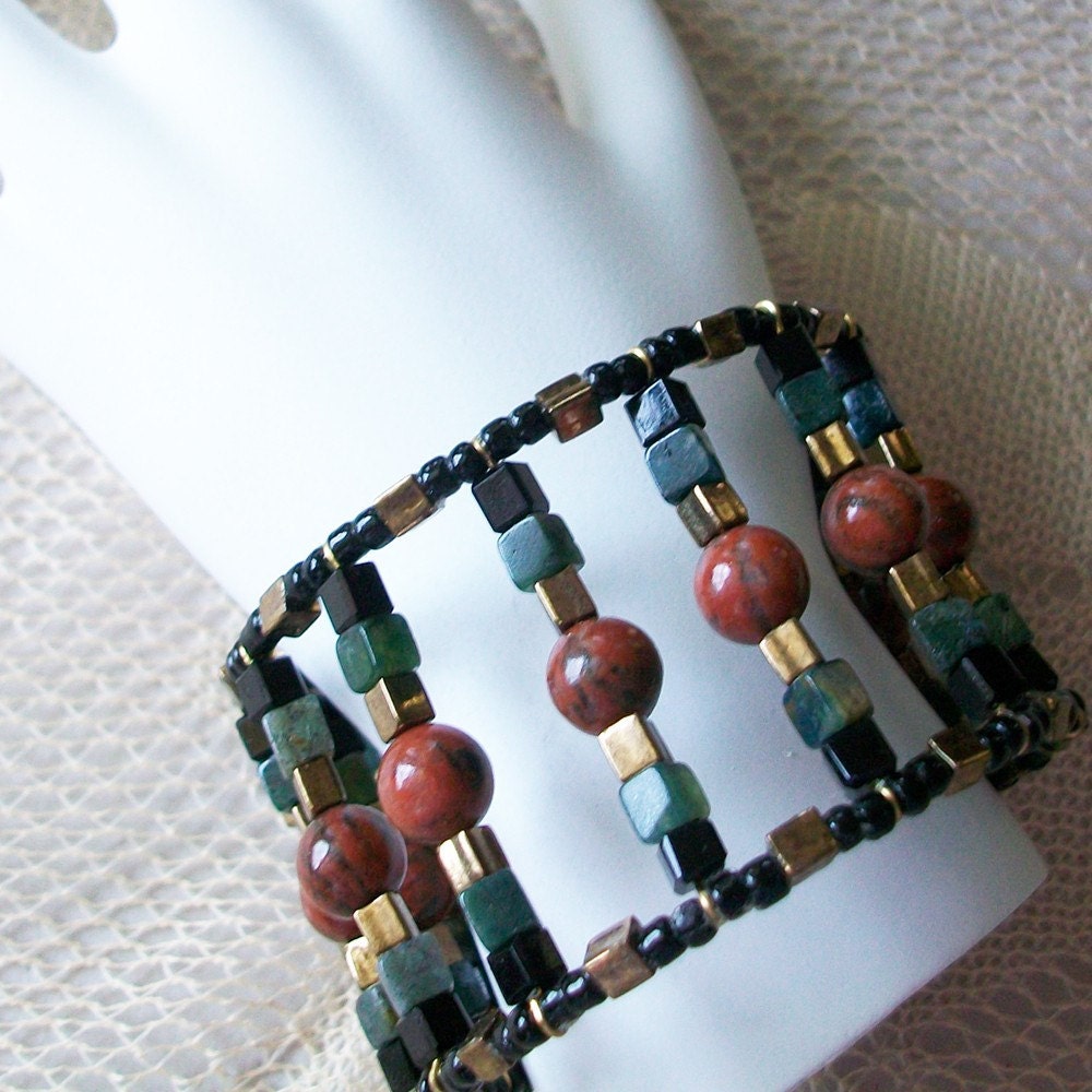 Memory Wire Cuff Bracelet Rust Green fashion jewelry plus sized