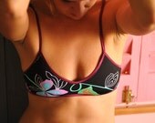 Cross back top in black  floral print by cmiya swim