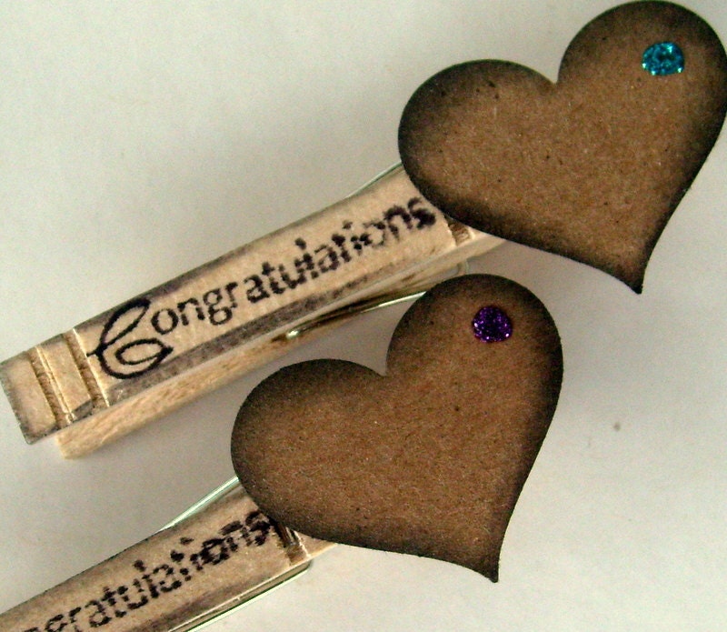 clothespin magnets,  wedding favors, heart  rustic, congratulations,  set 10