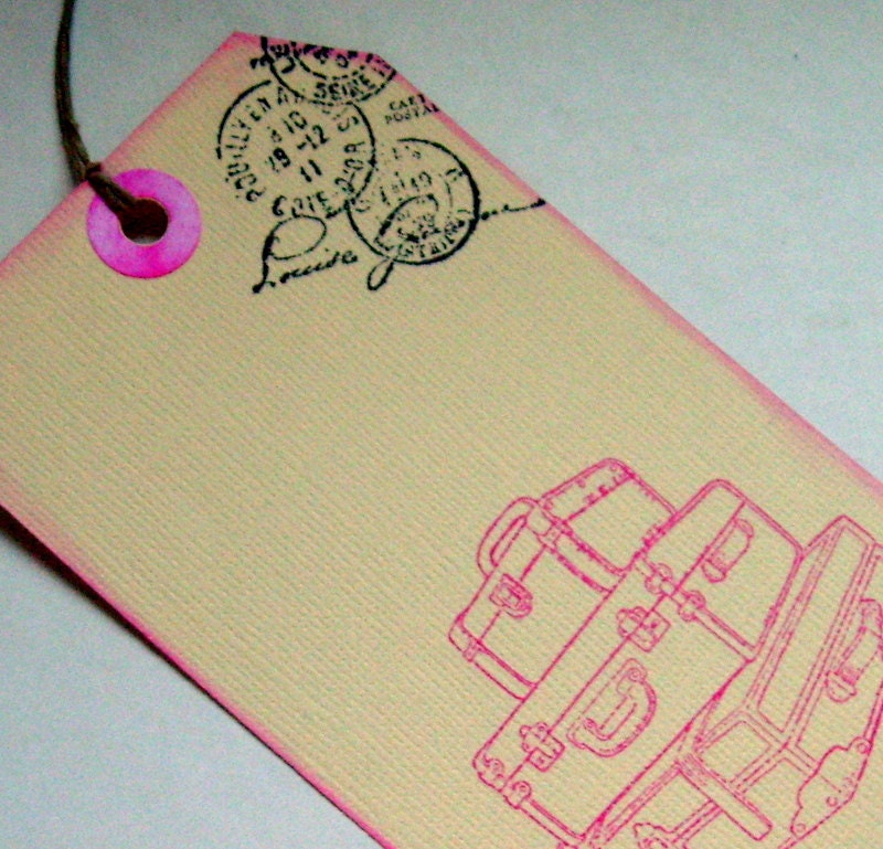 Custom travel escort tags, wish cards, luggage,  shabby cottage, set 10