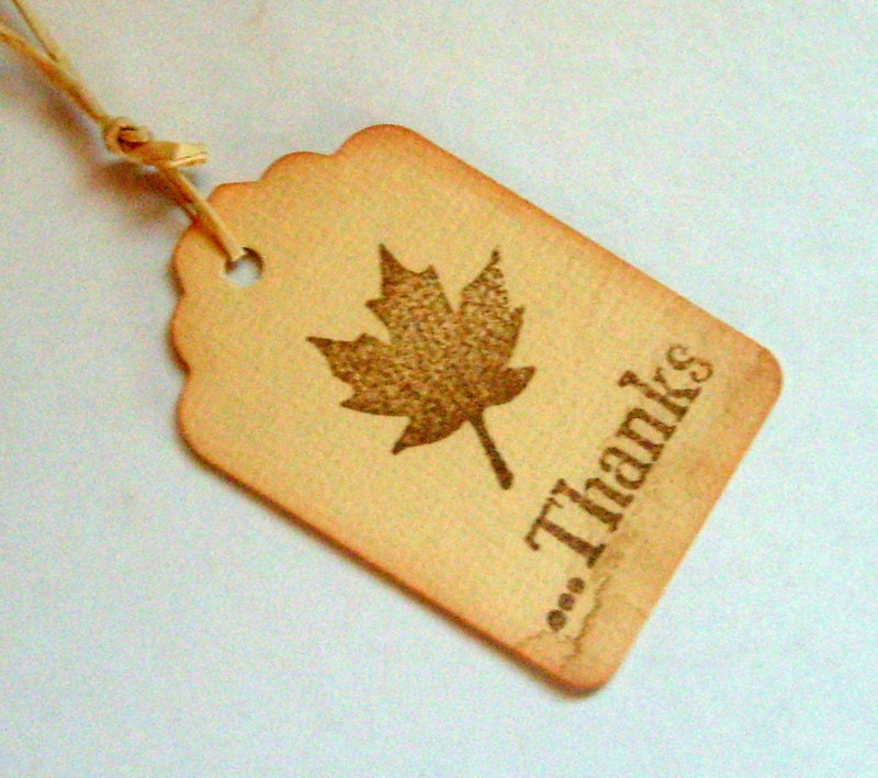 Tiny maple leaf favor tags, thank you, rustic coffee stained, set of 20