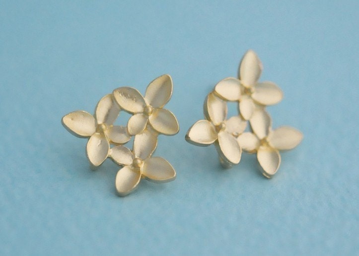 ER239-MG // Gold Plated Cherry Blossom Earring finding, Matt, 4 Pc