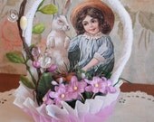 EASTER -Handmade Vintage Inspired Nut Cup-Candy Cup- Basket- Bunny Love