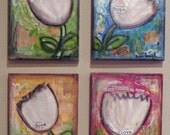 Scripture Art, Inspirational Art, Faith Hope Love, (2 Corinthians), Set of 4, 11 x14 Original Mixed Media Collage on Canvas