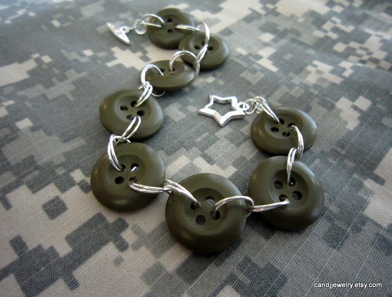 Military Button Bracelet I Love my Soldier Intertwined Linked Rings Pattern