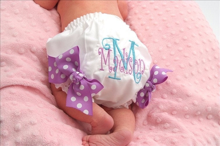 Personalized baby bloomers, diaper cover with bows