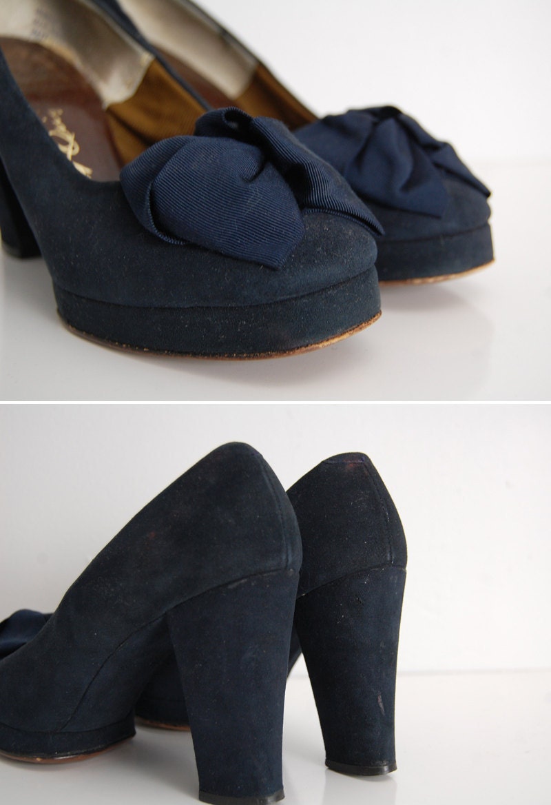 vintage 1940s shoes / vintage 40s heels / vintage 1940s platform pumps