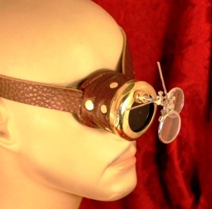 Steampunk MONOCLE brass and brown with MAGNIFIERS