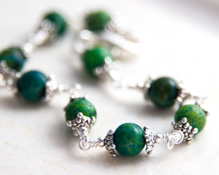 Green Jasper Bracelet Antique Silver Wire Wrapped Gemstone Bracelet, Olive Green Blue Black Brown Earthy Natural, Elegant Fancy Ornate